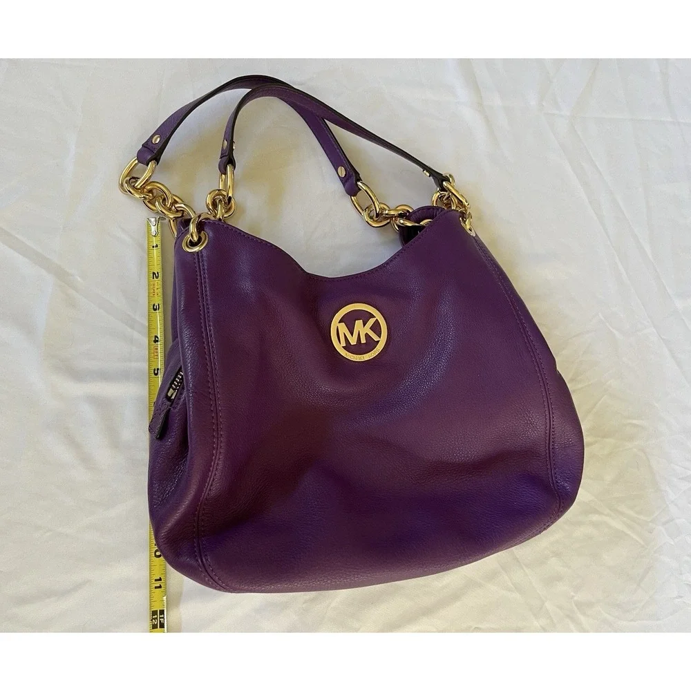 Michael Kors Fulton Hobo Shoulder Bag In Purple Pebbled Leather New w/o Tags